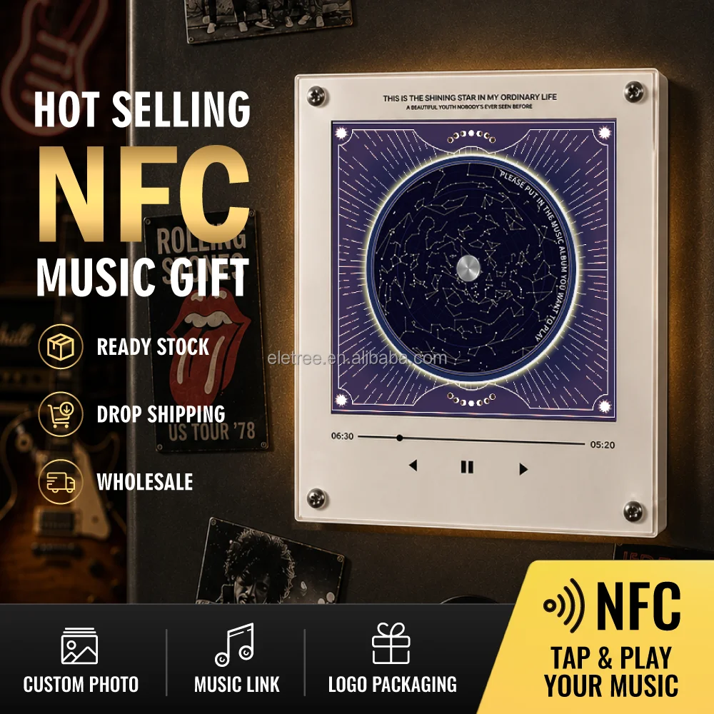 BRAVION Starry Sky Galaxy NFC Music Fridge Magnet 9 Rotating Discs Cosmic Art Gift Vinyl Music Player Personalized Magnetic Gift