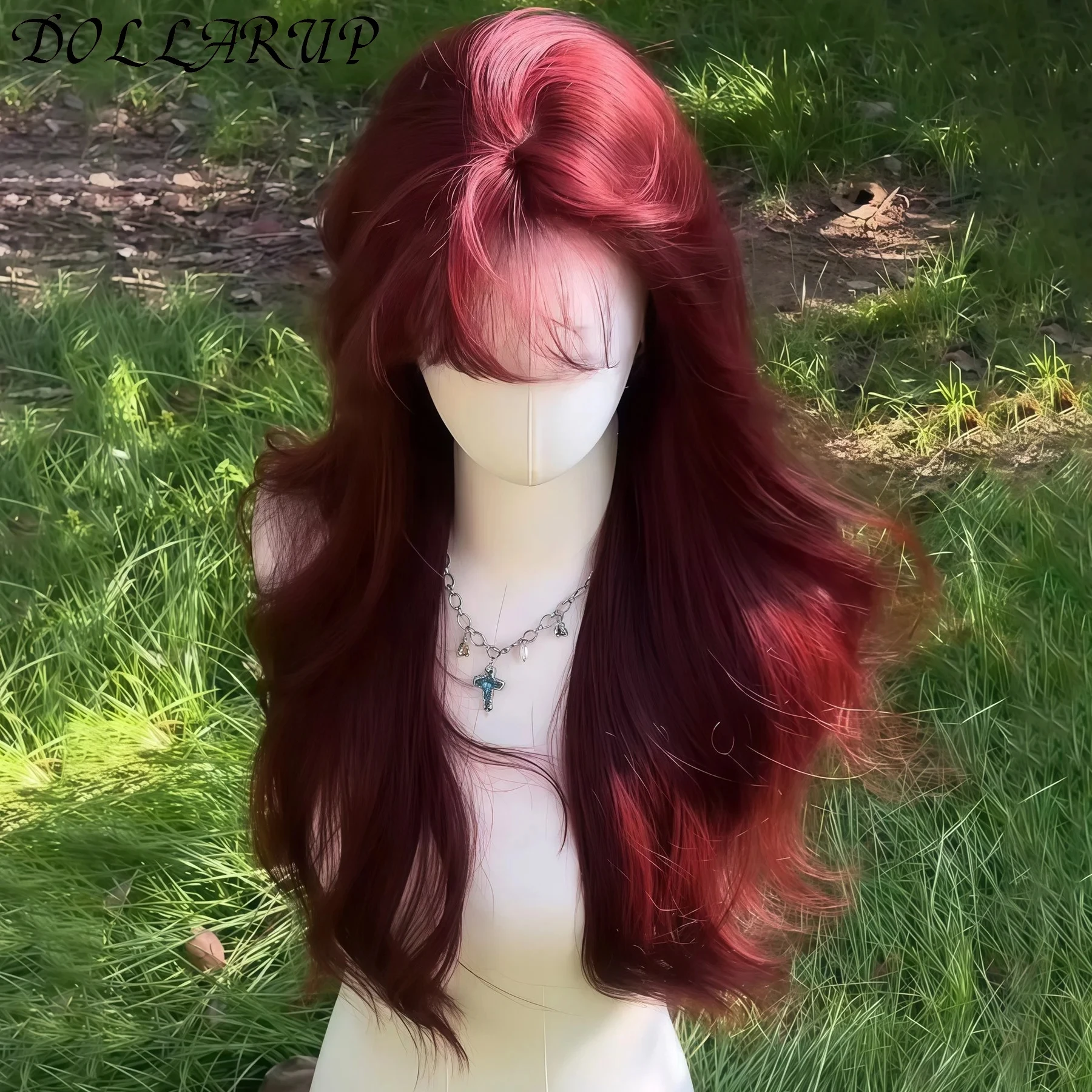 JKL الاصطناعية حورية البحر شعر مستعار طويل أحمر مجعد الجسم موجة شعر مستعار زي الهالوين تأثيري شعر مستعار للنساء شعر مستعار الموضة للاستخدام اليومي