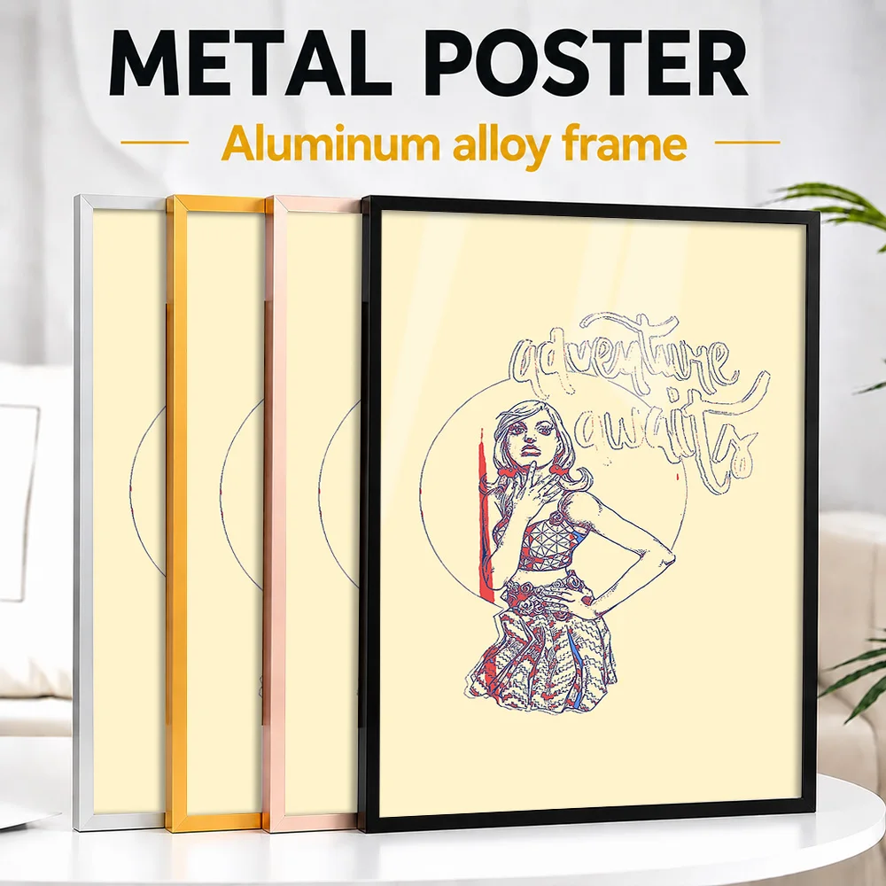 Adventure Is Worthwhile Anime Girl Framed Aluminum Metal Poster Customized Photo Soft Cel Shaded Style Wall Art For Reading Nook