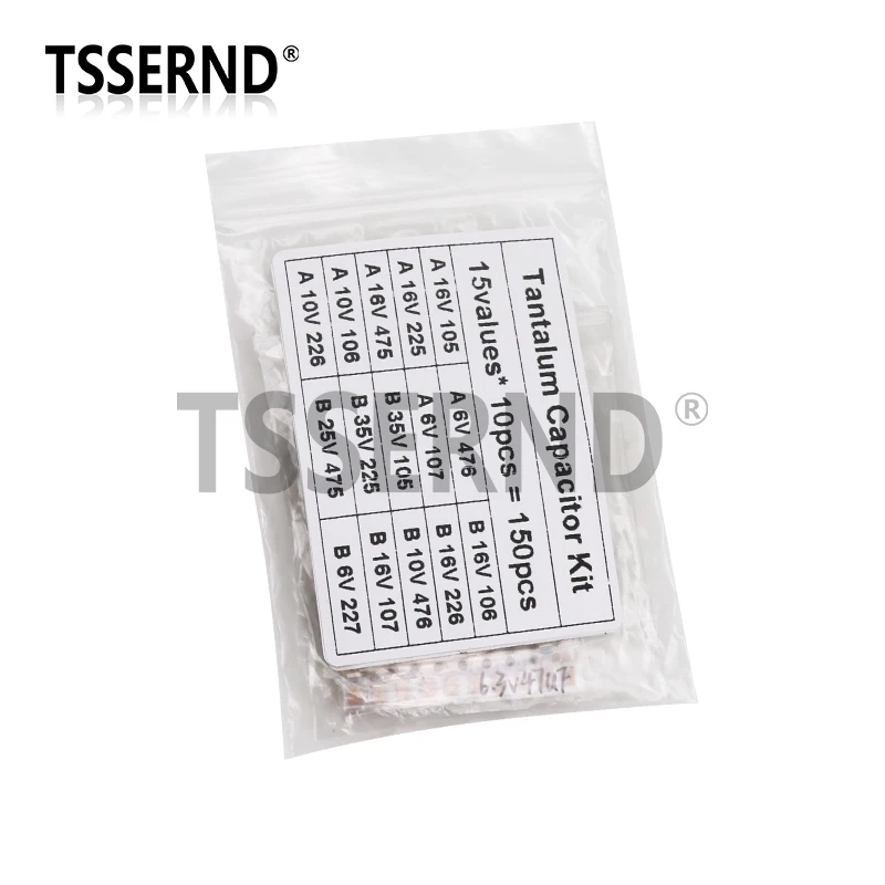 

150pcs SMD Tantalum Capacitor Assortment Kit 15Values Each 10pcs 1uF-220uF 2.2uF 4.7uF 10uF 47uF A/B Case Tan Capacitance Set