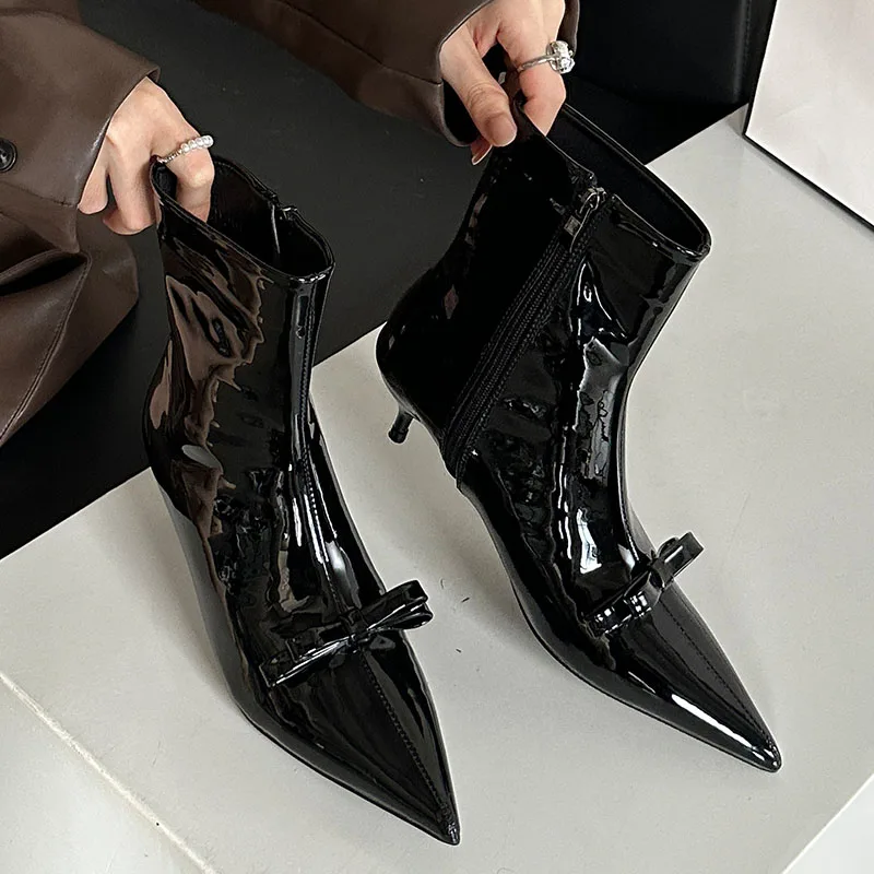 New Shoes Fashion Butterfly-Knot Women Ankle Boots Footwear With Low Heel Party Ladies Short Modern Boots Female Zippers Shoes