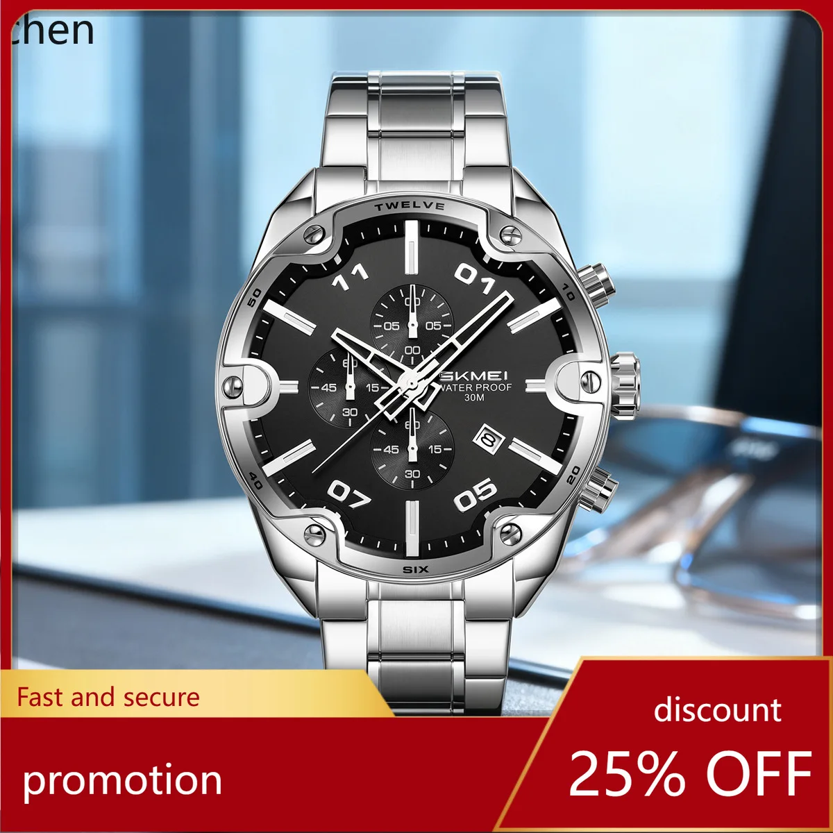 

Zml men's watch multifunctional waterproof men's watch steel band calendar chronograph watch