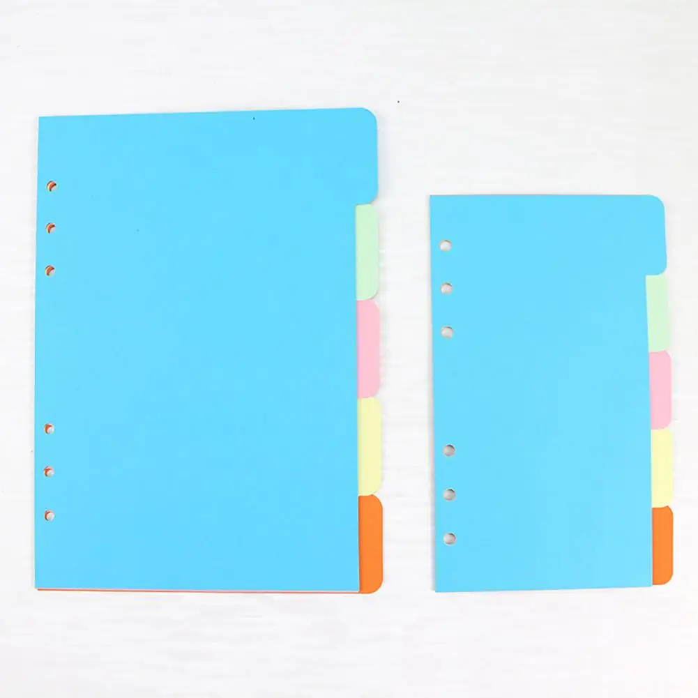 Pasta de plástico colorido com abas, Colorido Índice Separador Páginas, Tabs Organização Documento, 6-Ring, 3 Páginas