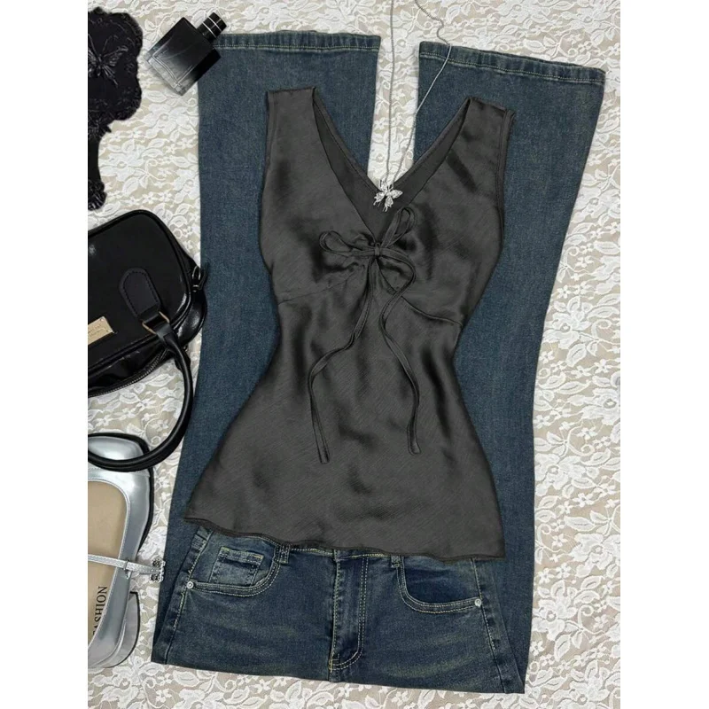 Women's Casual Solid Color Lace-Up Camisole, Summer