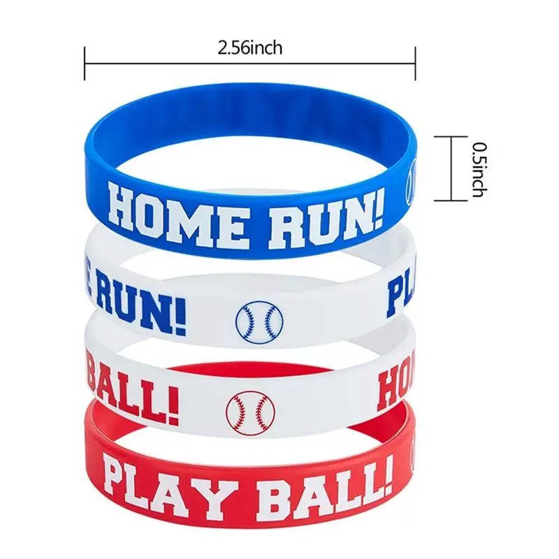 【~ NEW A03R】24Pcs Baseball Silicone Rubber Bracelets Baseball Bracelet PLAY BALL HOME RUN Bracelet for Baseball Theme Party