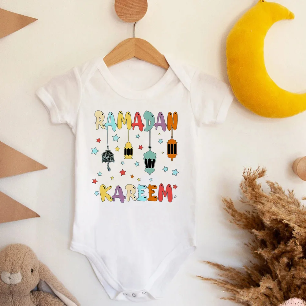 Ramadan Kareen&star Pattern Print Baby Romper Short Sleeve Crew Neck Bodysuit Funny Casual Jumpsuit Spring&summer Infant Clothes