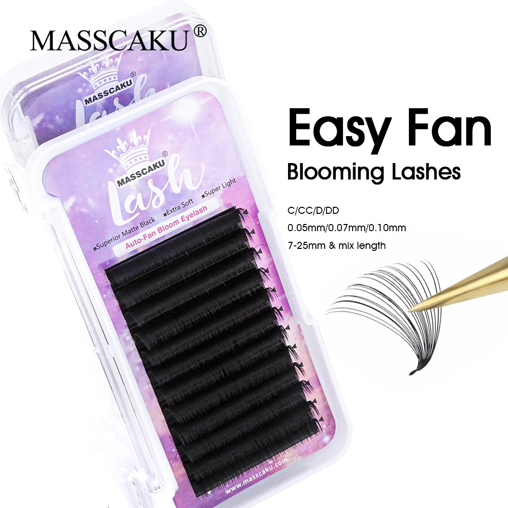 MASSCAKU Faux Mink Individual Automatic Flowering Lash 0.05/0.07mm Easy Fanning Eyelashes Soft Fast Blooming Eyelash Extensions