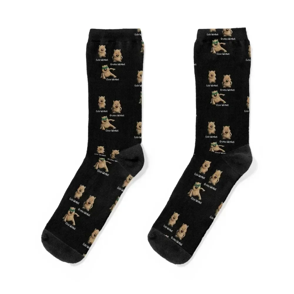 

Cute Grumpy and Close Wombat Funny Marsupial Poses Socks winter gifts Stockings Climbing Rugby Socks Girl Men's