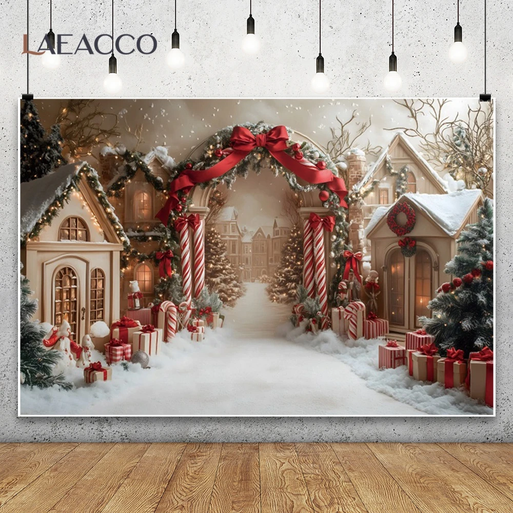 Winter Christmas Photography Background Arch Door Xmas Tree Chic Wall Gift Indoor Decor Banner Kids Portrait Photocall Backdrops