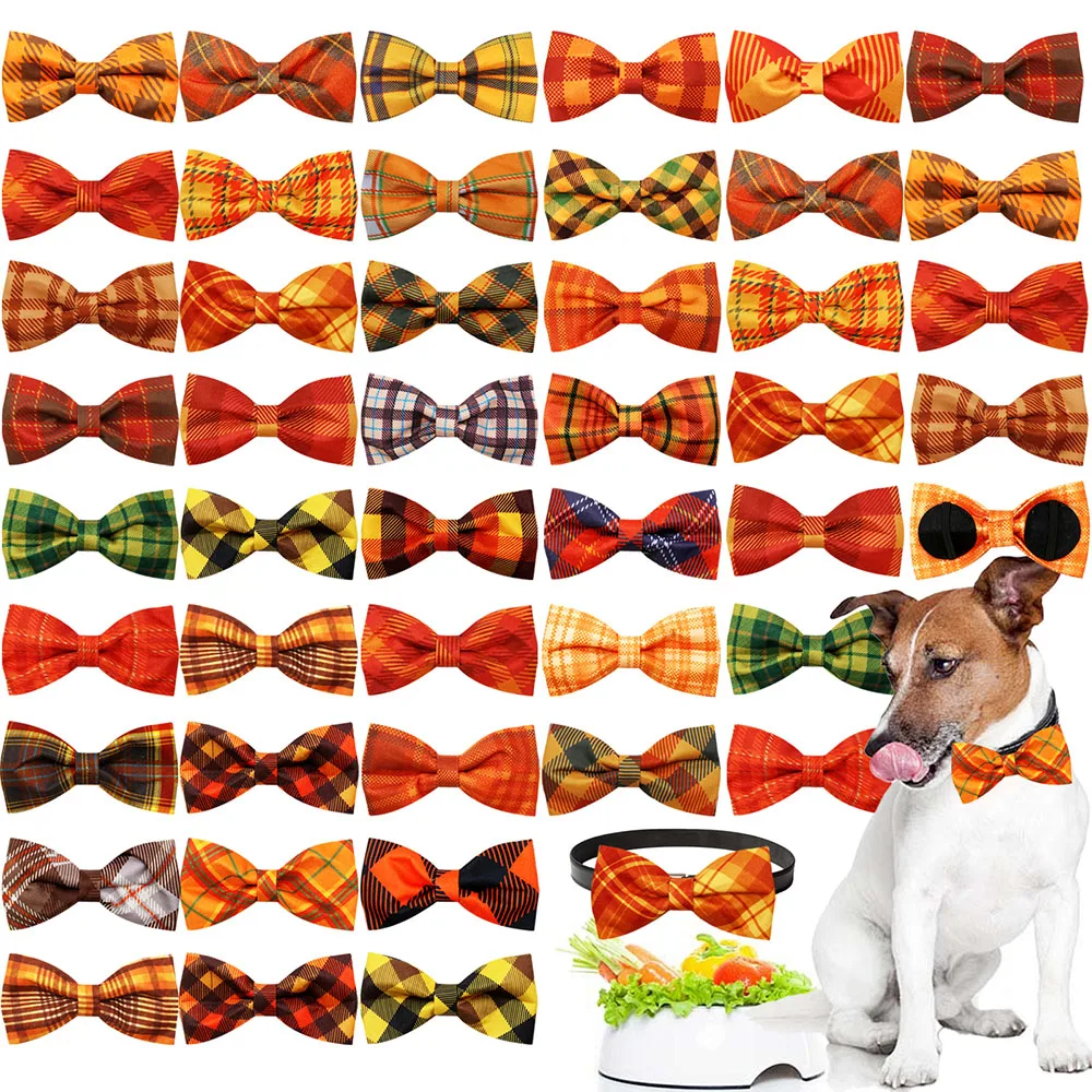 10/30/50PCS Wholesale Fall Dog Bowties With Elastic Bands Removable Pet Collars Neckties For Dogs Pet Dog Grooming Accessories