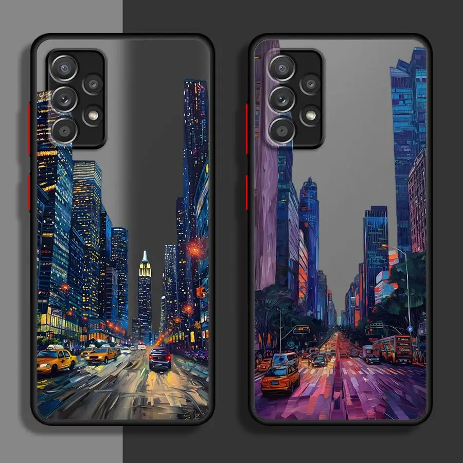 Phone Cover Case for Samsung Galaxy A54 A52S A72 A14 A23 A17 A52 A73 A33 A35 A56 A55 A53 A16 A15 A34 A36 Oil Painting City