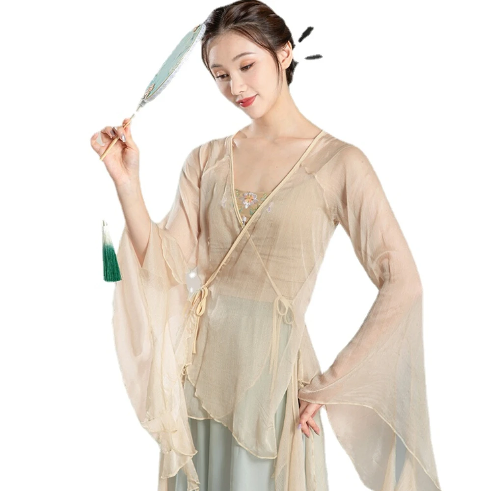 

Chiffon Clothing Ancient Style Hanfu Performance Clothing Top Exercise Clothing Women's Classical Dance Clothing Elegant Chinese