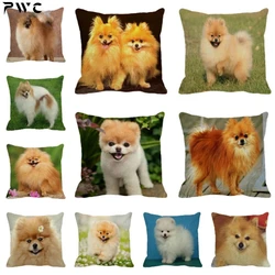 Animal Pomeranian Print Linen Pilllowcase Home Sofa Square Cushion Cover Dog Pattern Pillow Cover 45x45cm Fundas De Cojin