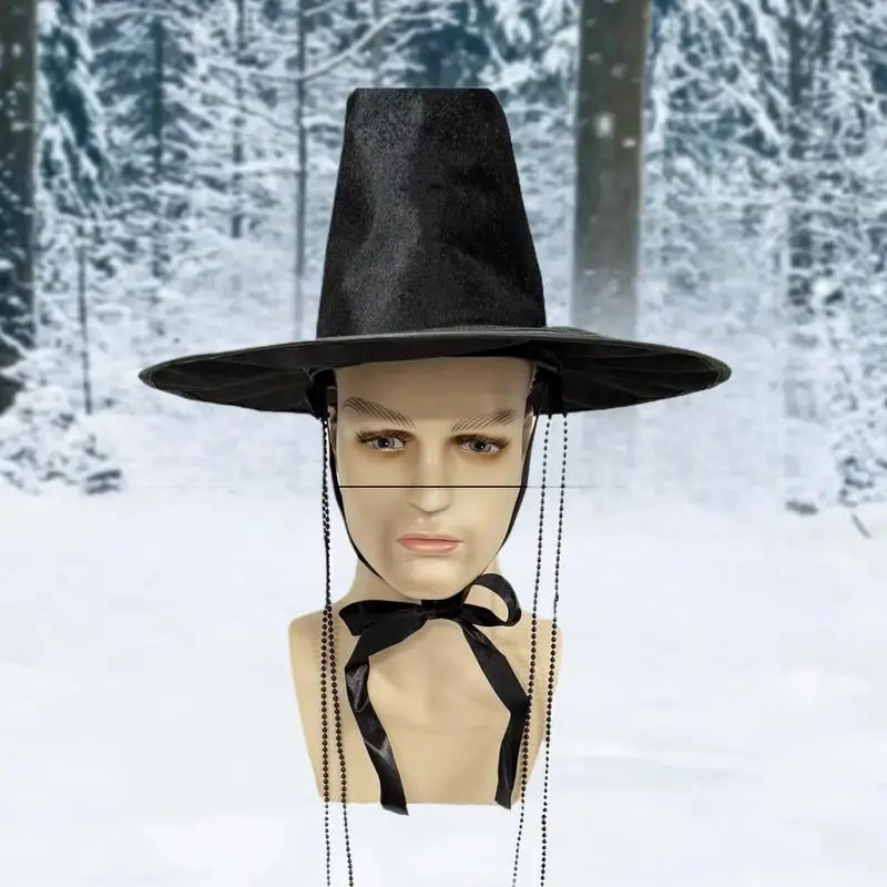 Korean Traditional Flat Top Hat, UV Protection, Ming Dynasty Inspired, Black Role-playing Cap for Halloween Cosplay