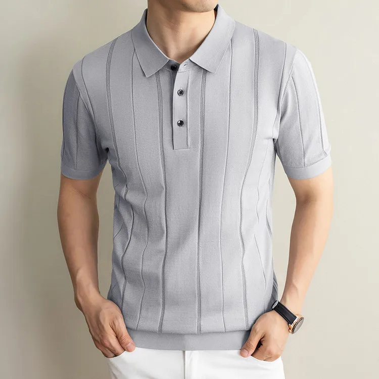 Linen + Silk Knitwear Men Good Breathable 2026 Summer Trendy viscose Knit Polos Clothes Short Sleeve Tops Soft Knit t-Shirt