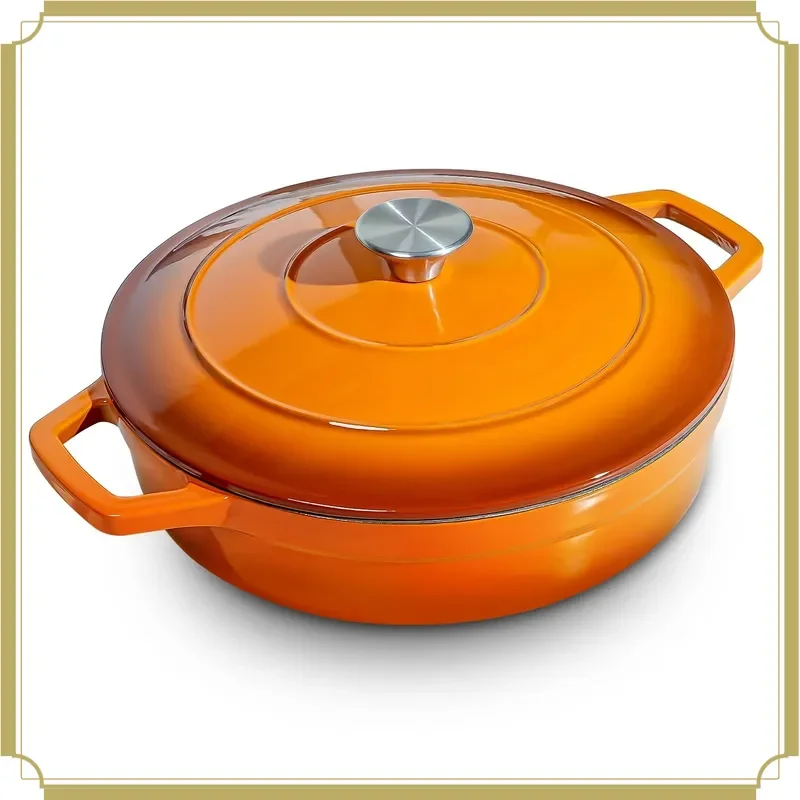 Enameled Cast Iron 28cm Nonstick Dutch Oven Casserole Pot with Lid & Handles Pre-seasoned Oven Safe