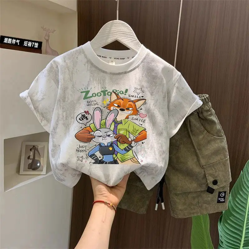 

Children's Crazy Animal City Summer New Foreign Style Tie-Dye Short Sleeve T-Shirt Medium and Older Cotton Half Sleeve Top T