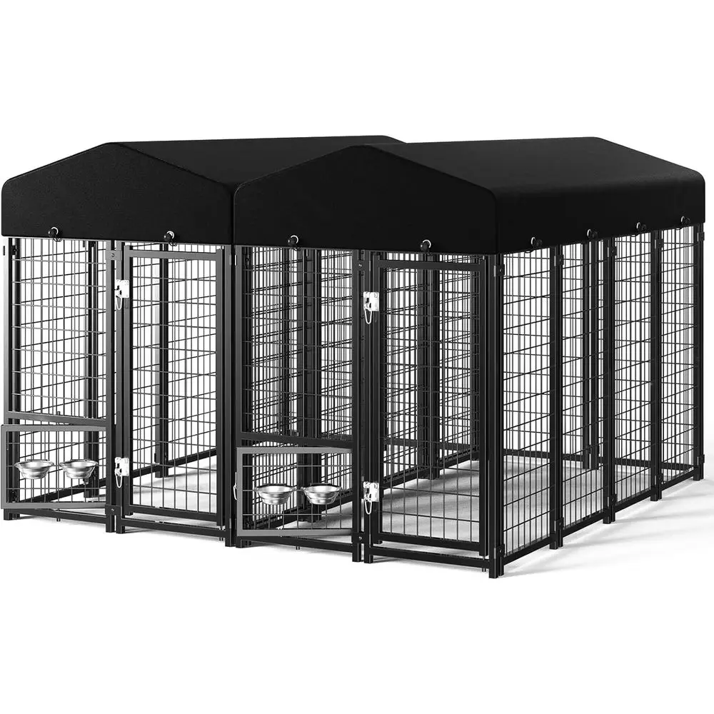 

Комплект из 2 уличных вольеров для собак, большой уличный вольер с крышей и поворотными кормушками/съемной дверцей для собак, позволяет содержать собаку дома