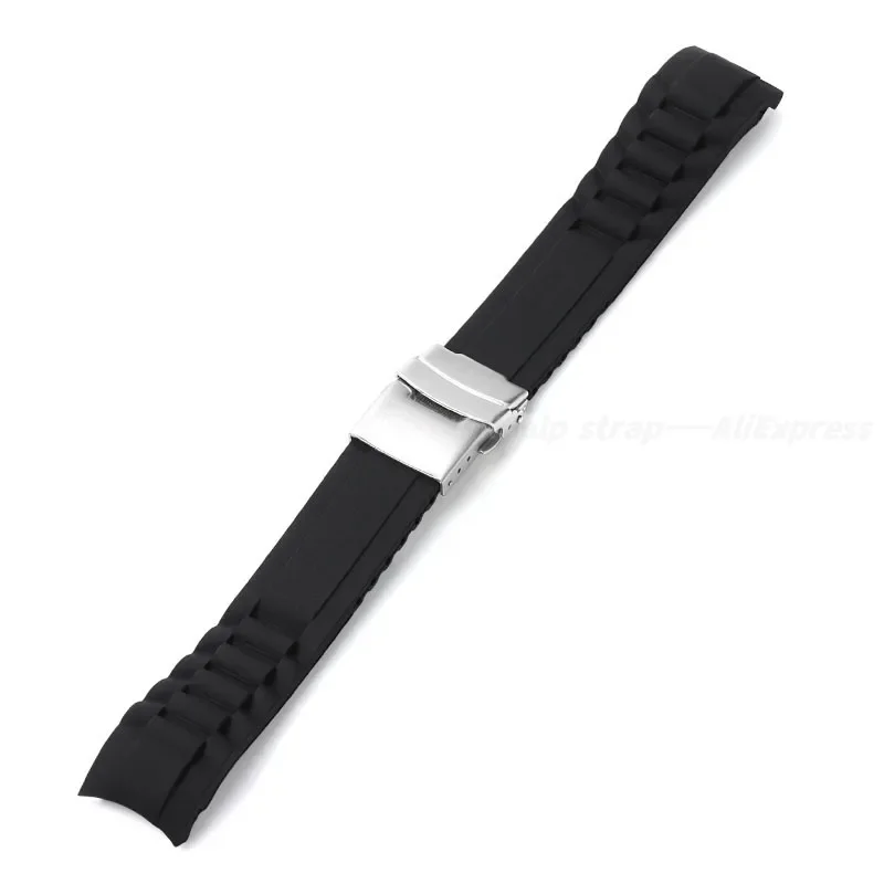 Curved End Silicone Watch Strap 20mm 22mm for Seiko for Rolex Watchband Folding Buckle Arc End Band Rubber Bracelet Replacement