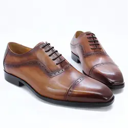 Mens Formal Shoes Genuine Leather Oxford Shoes for Men Italian  Dress Shoes Handmade Wedding Elegant Shoes Brogues Size 38-47