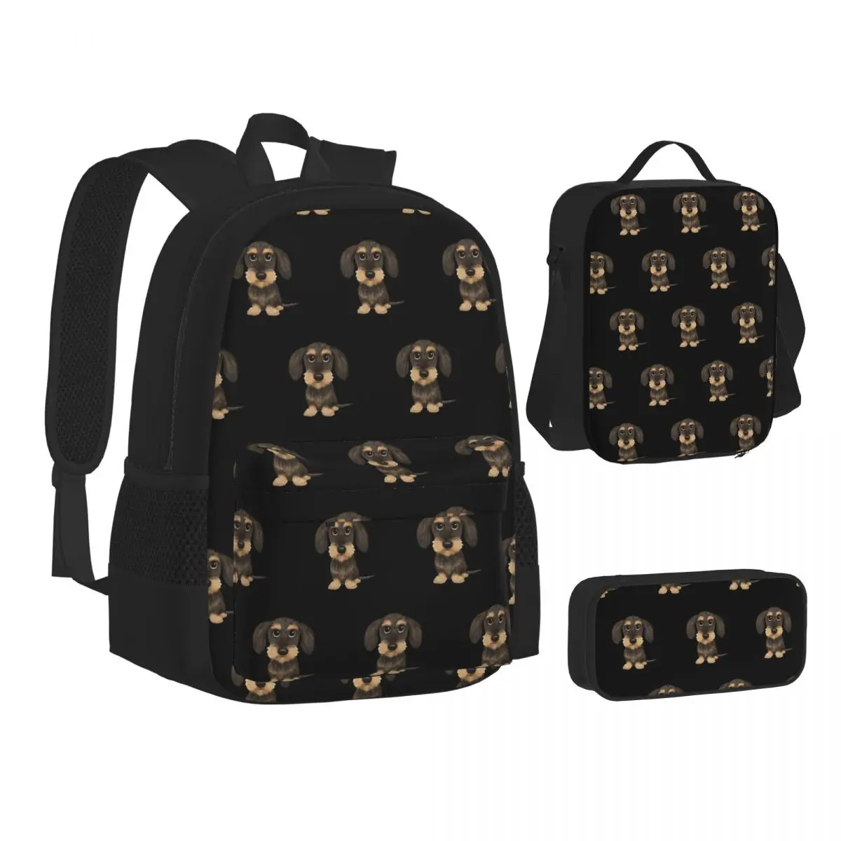 

Wirehaired Dachshund Cute Wire Haired Wiener Dog Backpacks Children School Bags Kids Rucksack Lunch Bag Pen Bag Three-Piece Set