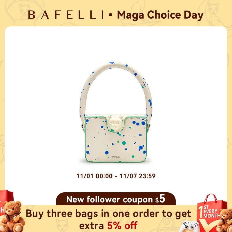 

Новинка 2024, женская сумка BAFELLI из натуральной кожи в коробке, оригинальные дизайнерские Роскошные брендовые модные сумки через плечо с кошкой, стильный кошелек