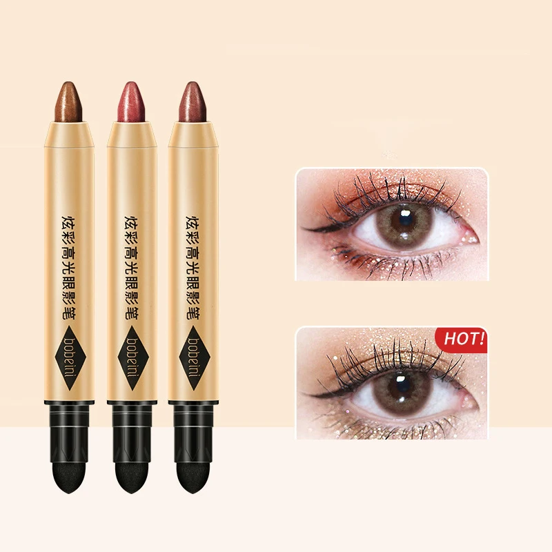 Double-head Eyeshadow Stick Diamond Shimmer Highlighter Pencil Ultra Pigmented Long Lasting Cream Eye Shadow Pen