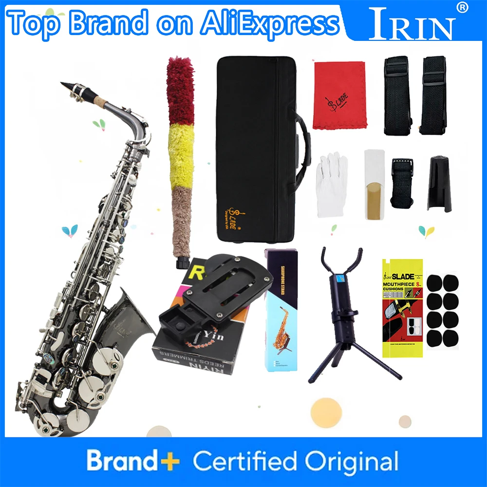 

Eb E плоский альт-саксофон премиум-класса с черным никелированием, набор альт-саксофонов, деревянный духовой инструмент с футляром, перчатки, ремни, аксессуары