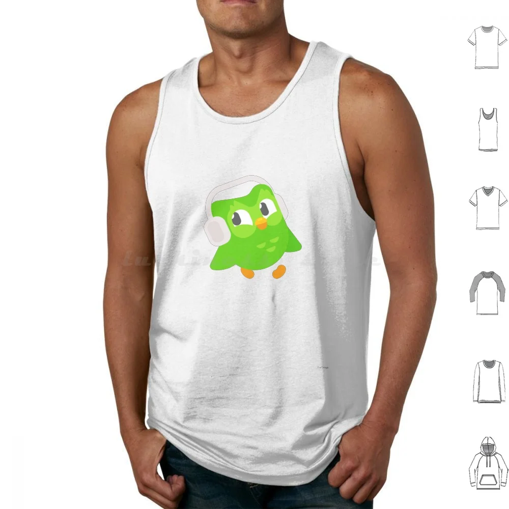 Duolingo Owl Tank Tops Print Cotton Duolingo Owl Duolingo Owl French Spanish Russian Language Learn Meme Laptop Study