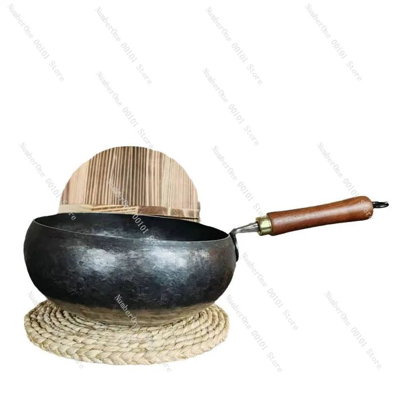 Wrought Iron Wok New Big Belly Pan Pure Hand Forged Carbon Steel Frying Pan No Coating Nonstick Cooking Pot Home Kitchen Stir