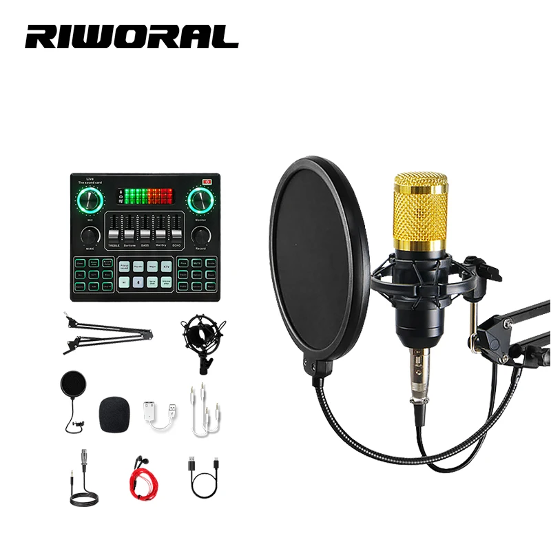 V9 SET micrófono condensador USB juego completo tarjeta de sonido interfaz de Audio mezcladores grabación Microfono tarjeta de sonido profesional para vivo