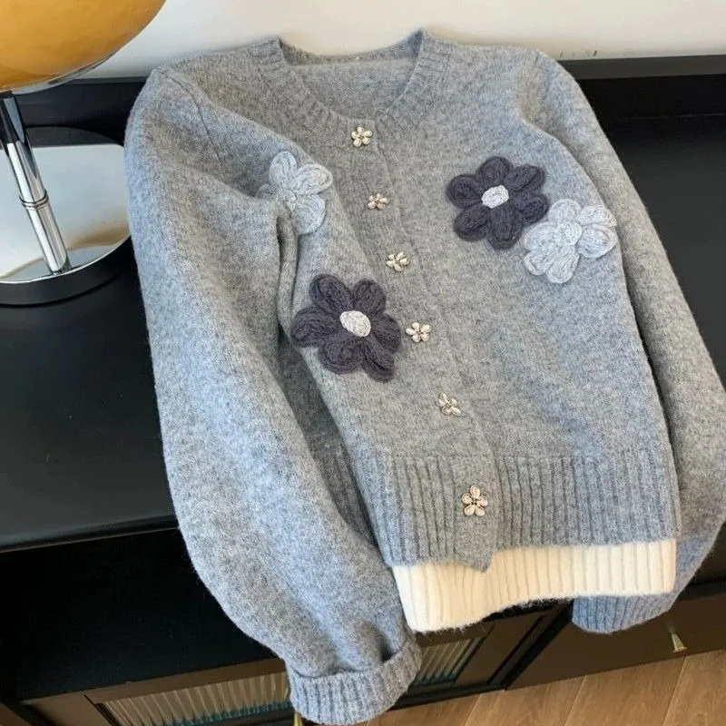 

Cardigan for Women's Winter Flower Embroidered Luxury Designer Loose Oversized Clothes Autumn Women's Top Korean Fashion Coat