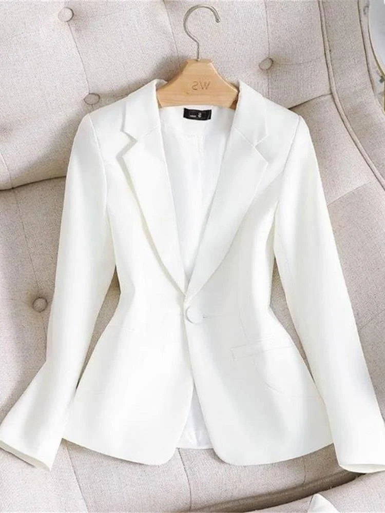 

Slim Fit ort Svel Women's Suit Bla And White Casual Korean Sle Long Sve ort Coat Waist Inward Jaet