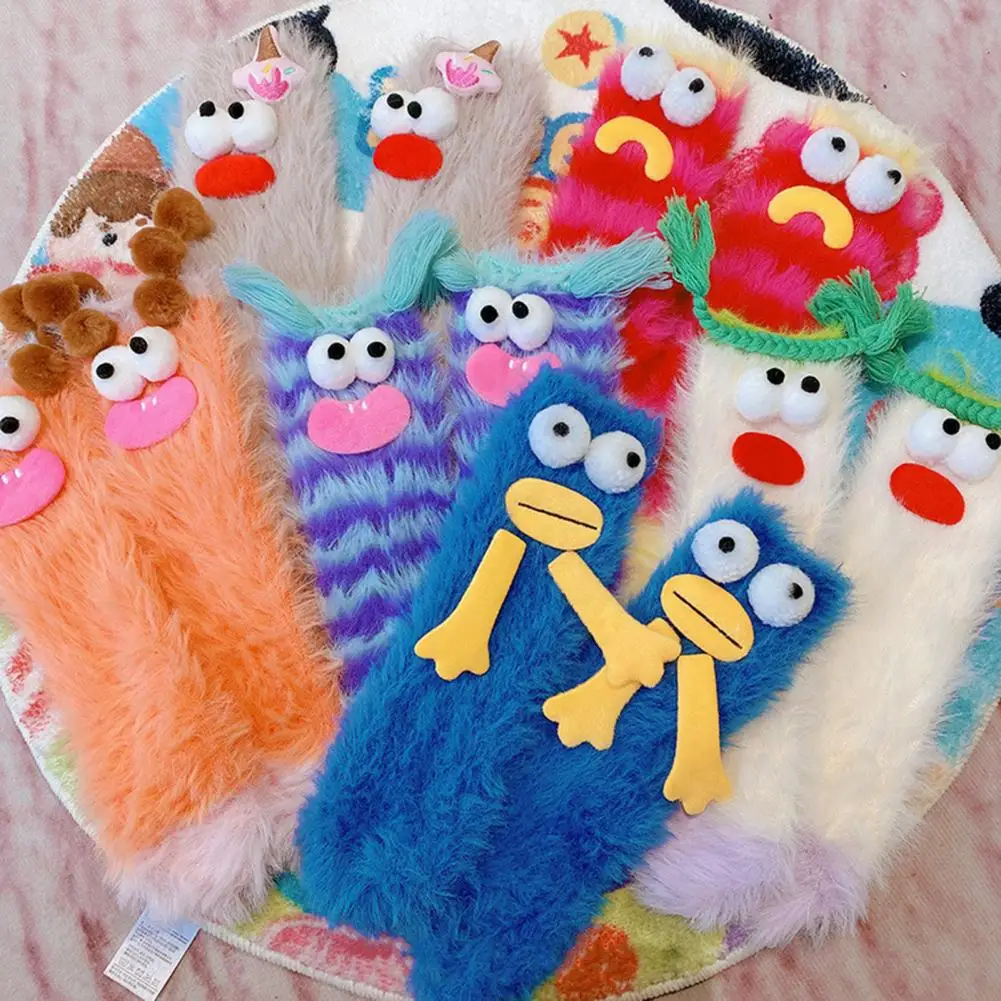 Cozy Sleep Socks Cozy Cartoon Decor Winter Socks Plush Elastic Anti-slip Mid-tube Footwear for Women Warm Fuzzy for Sleeping