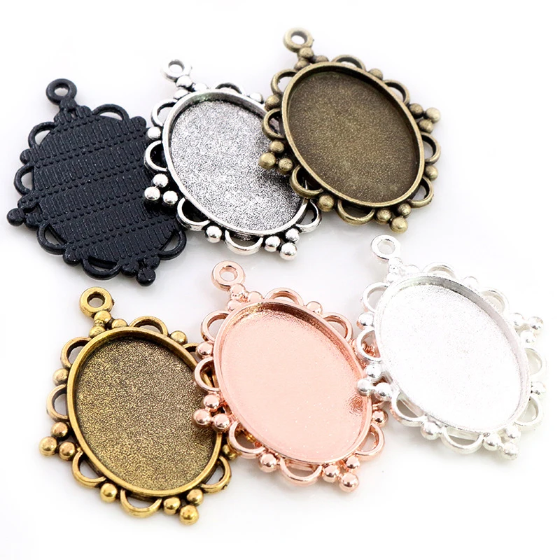 10pcs 18x25mm Inner Size 7 Colors Plated Classic Style Cameo Cabochon Base Setting Charms Pendant necklace findings