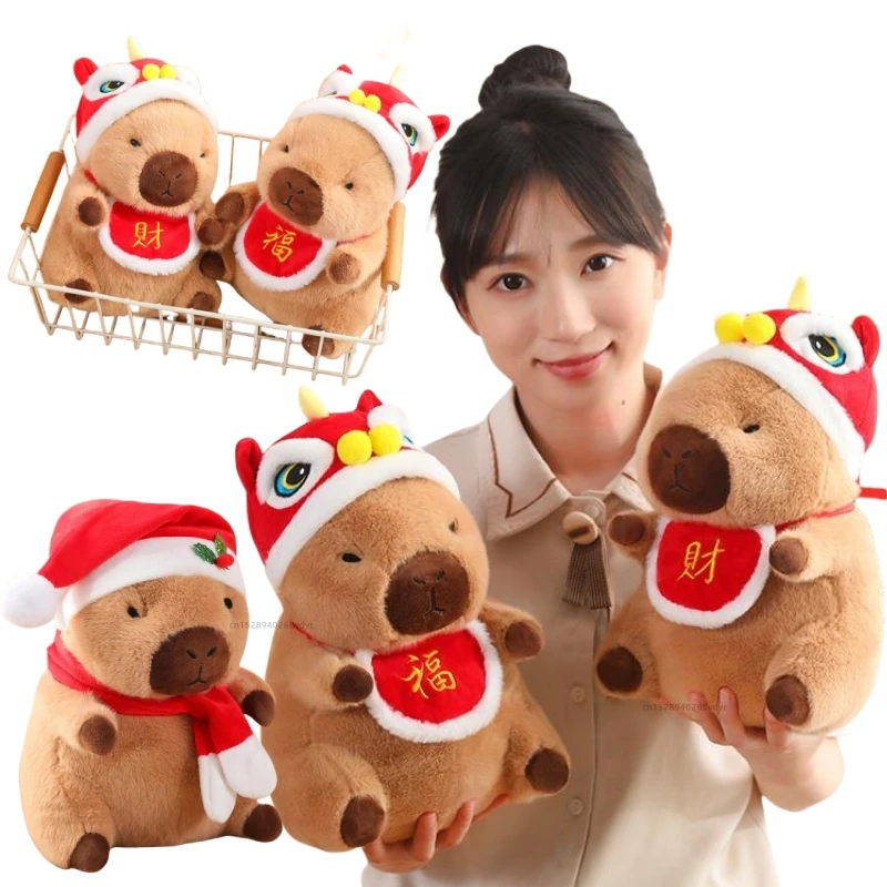 Neue 20-40 cm Weihnachten Neue Jahr Stil Capybara Plüsch Puppen Weiche Puppen Lustige Cartoon Spielzeug Kissen Kreative jungen Wohnkultur für Mädchen