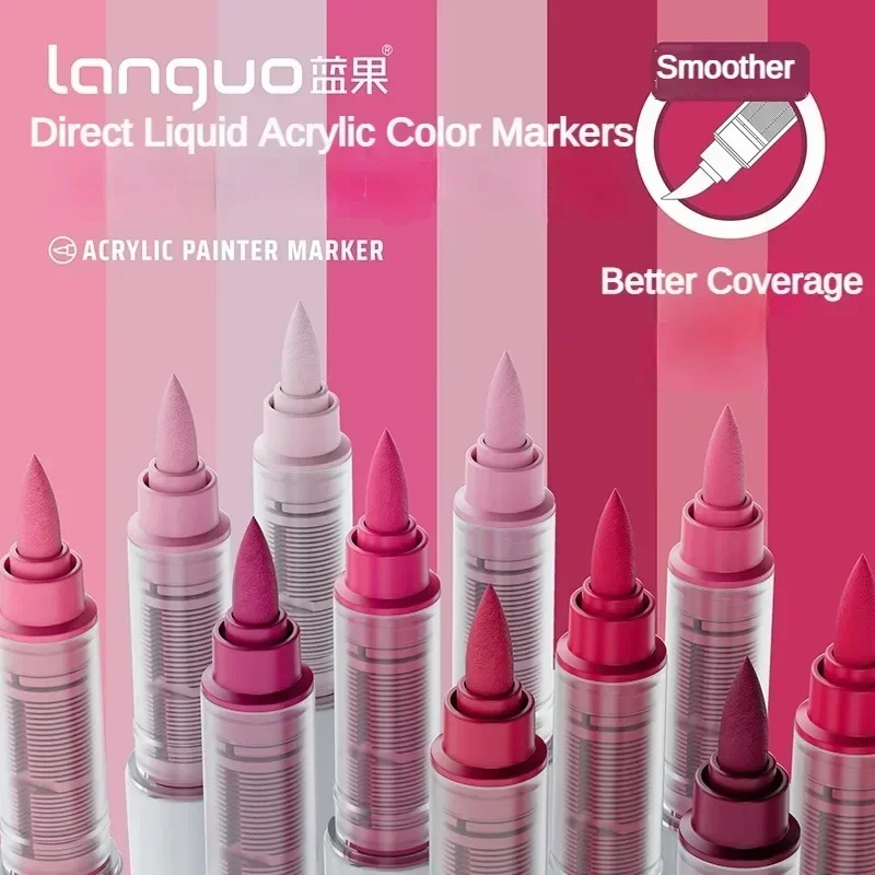 Languo 207/9 bolígrafos de pintura acrílica líquida directa, pincel, rotulador de Color para pintura en roca, suministros de Arte escolar de
