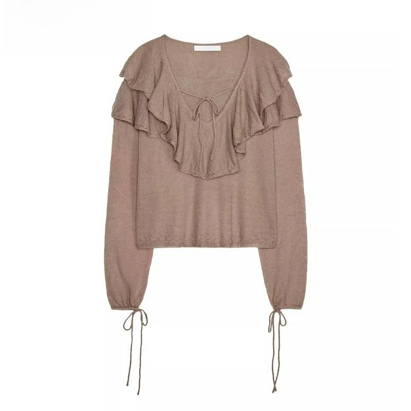 

Spring 2025 New Faion Long Sve V-Ne Knitted Sweater Women's Layered Decoration Loose Fit Comfortable Breathable Top