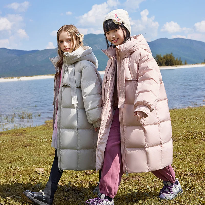 RAISE 5-14Y Kid Girl Duck Down Jacket Windbreaker Thick Warm Long Hooded Winter Jacket For Teen Children Girl Parka Outwear Coat