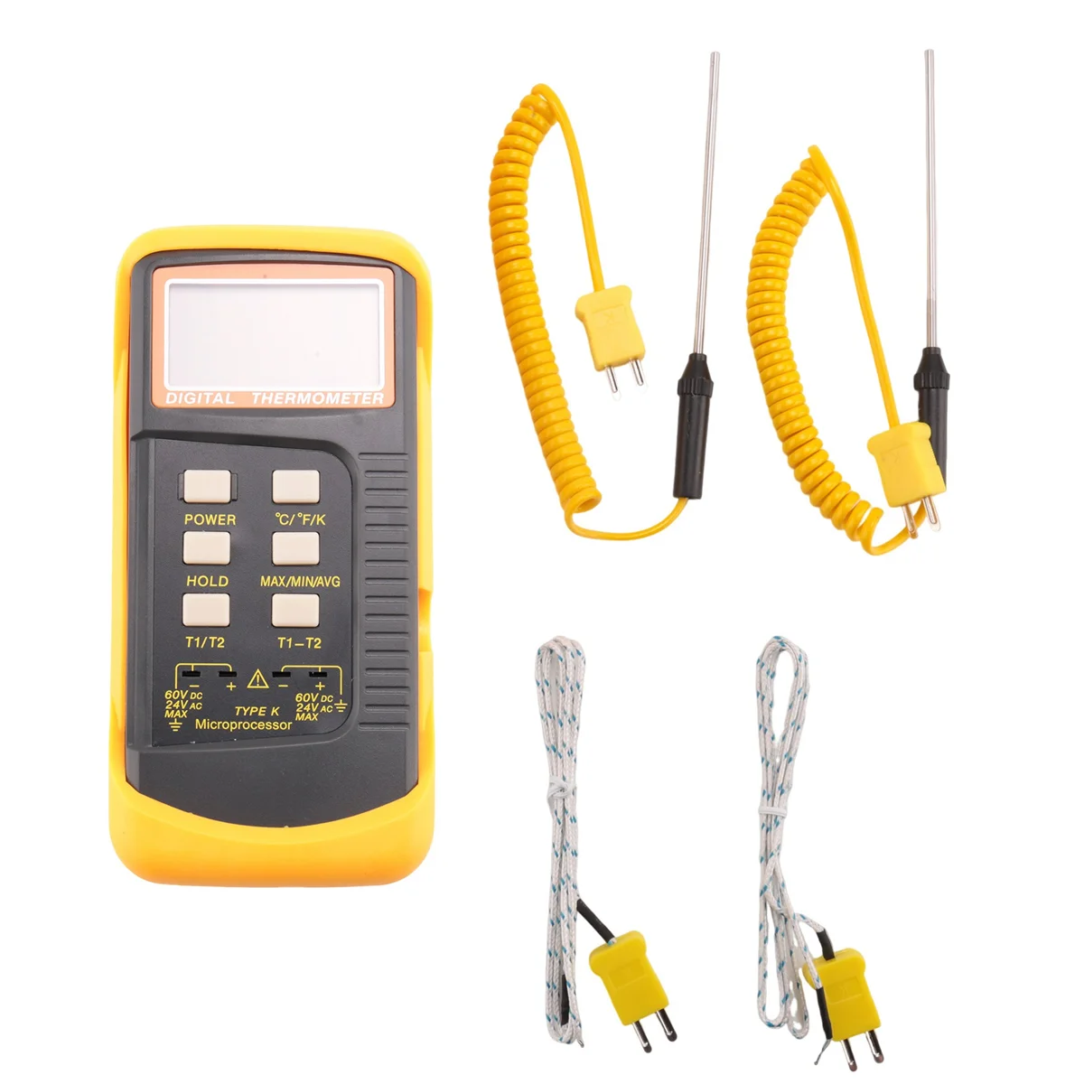 Digital K-Type Thermocouple Thermometer (-50-1300°C) with Dual Channels 4 Probes Handheld High