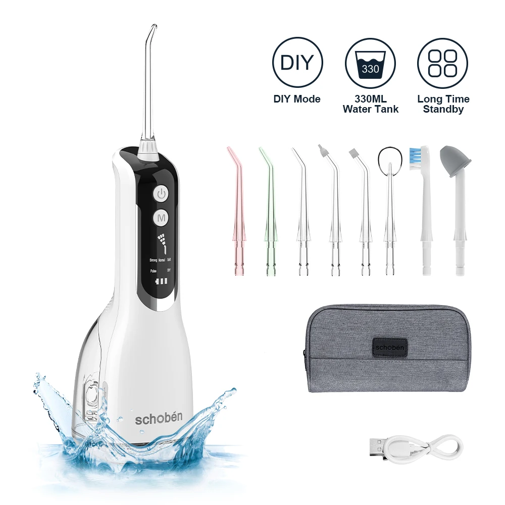 

Portable oral irrigator rechargeable water flosser 330ML water tank waterproof dental cleaner with multiple configuration option