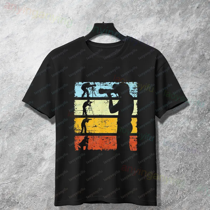 Retro Camera & Film Photography Design Graphic T-shirt 100% Cotton Short Sleeve Casual Streetwear Outdoor Tee for Photographers