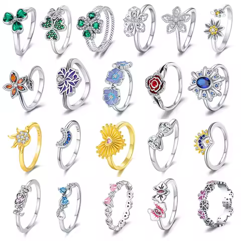 New Rings 925 Silver Ring Original Five-Petal Clover Blue Lotus Ring For Women Luxury Zircon Simple Finger Ring Jewelry Gifts