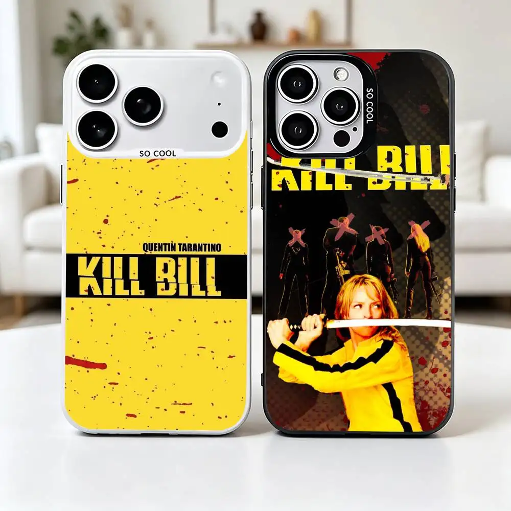 

K-Kill Bill Movie Phone Case For iPhone 17,16,15,14,13,12,11 Plus,Pro Max,XS,Grey Silver Plated Inside Cover