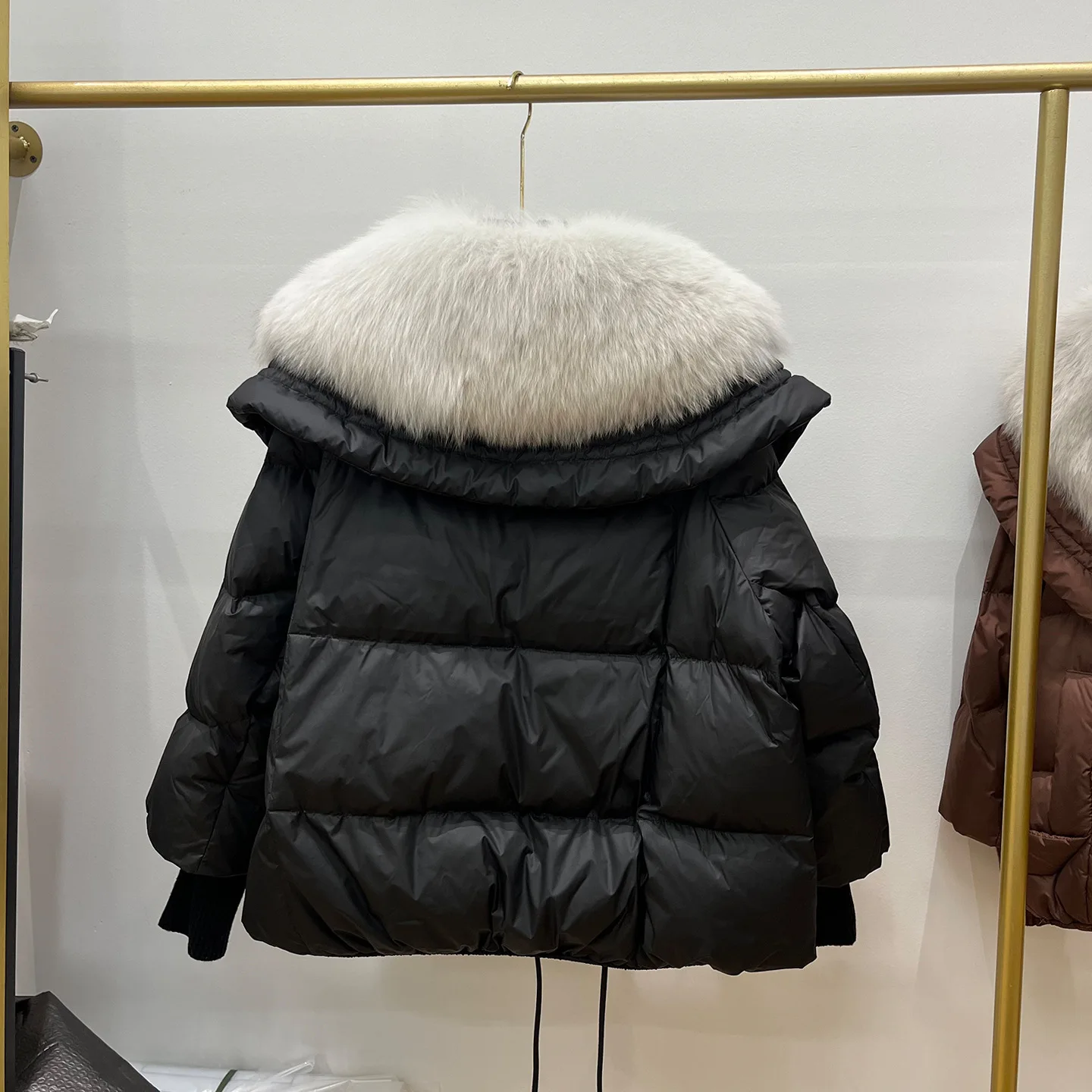 Winter Natural Large Fur Collar Parker Down Jacket Female Lantern Sleeve Warm Quilted Jacket Women White Duck Down Fur Outwears