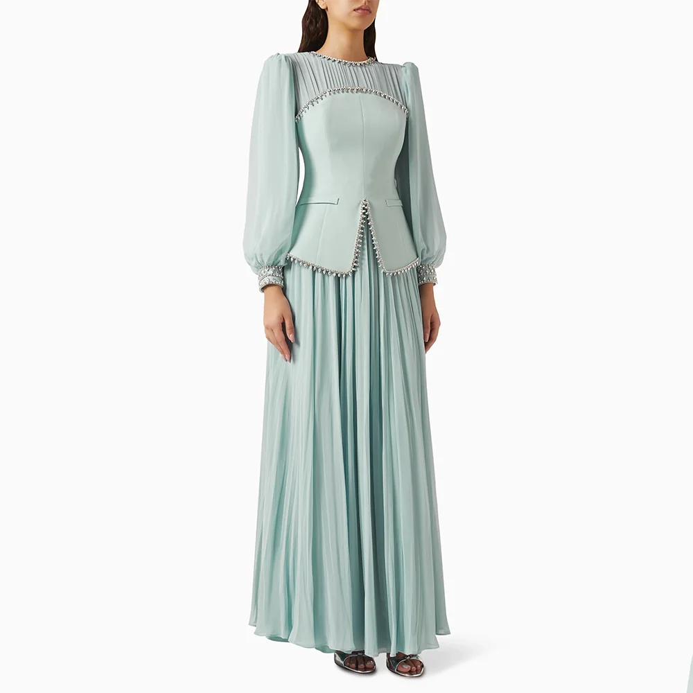 カスタムメイドのOネックロングイブニングドレス、エレガントなフォーマルな機会、プロムガウン、ビーズクリスタル、2025年、足首丈のプロムドレス