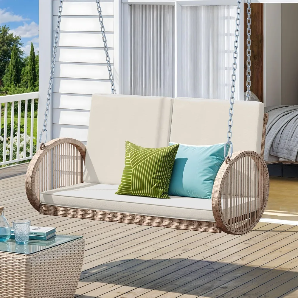 

Patio Furniture Wicker Outdoor Porch Wicker Swing Bench Chair with Soft Cushion