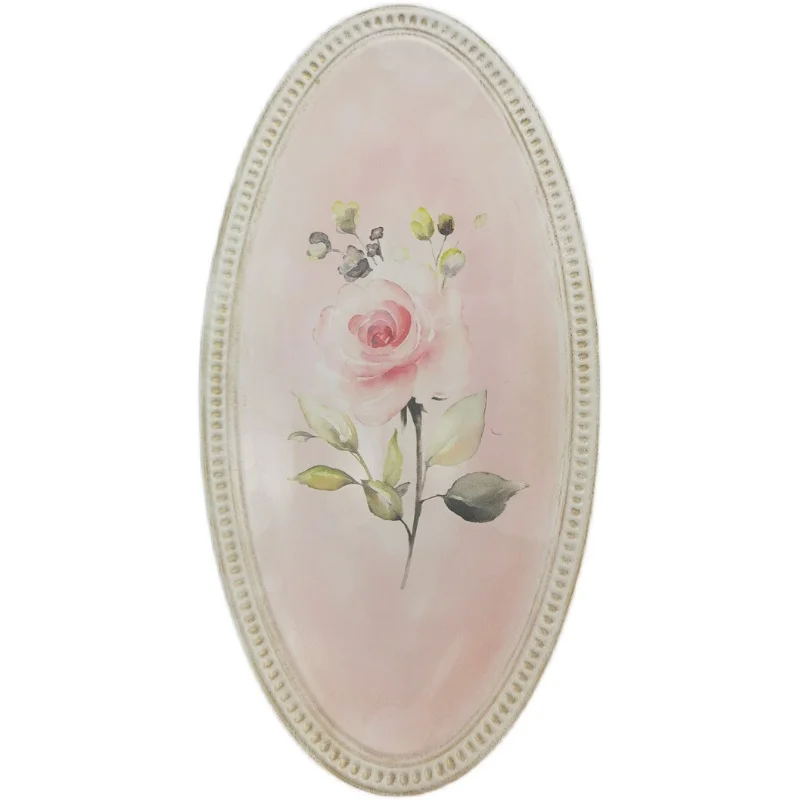 French Vintage Retro Rose Oval Metal Decorative Plaque for Wall