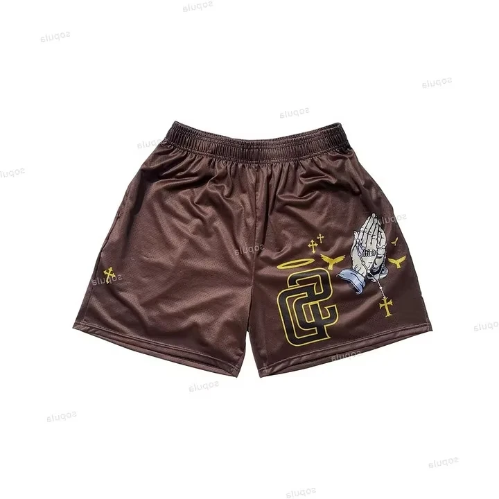 Chocolate Padre Prayer Hands Print Graphic Shorts Swimwear Comfortable Summer HipHop Shorts Fashion Casual Quick-dry Shorts Moto