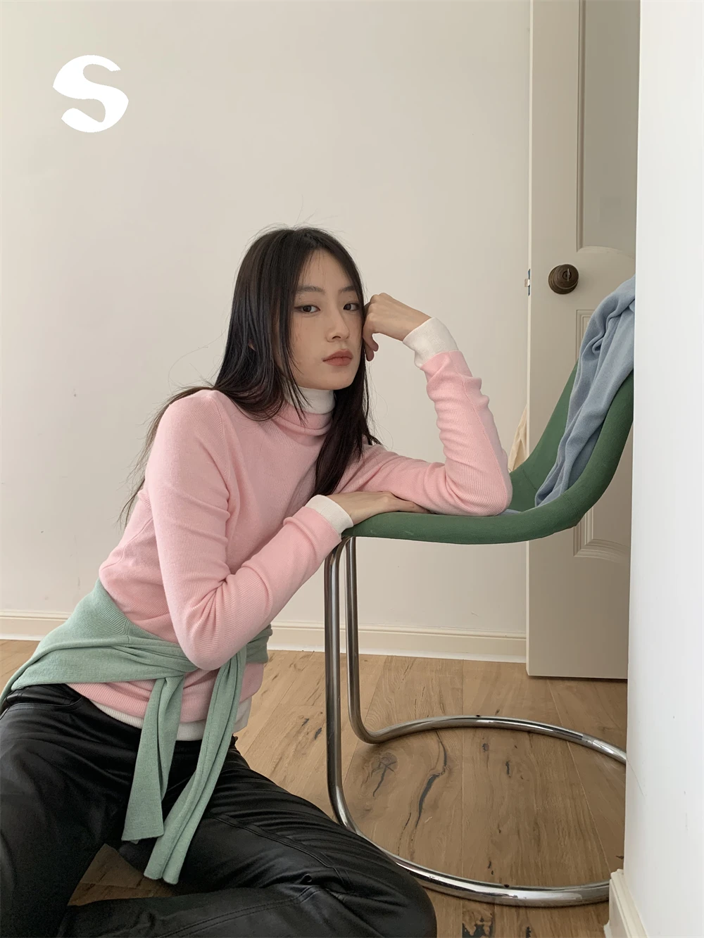 

Pink High Collar Long Sve Women's Knitted Base irt Inner Wear Commute Sle Soft Comfortable Casual Fit Knitwear Top